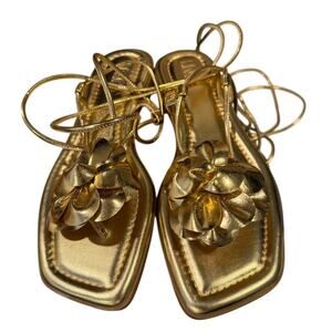 I.N.C. International Concepts Gilma 2 Gold Lace-Up Sandals 5.5 Floral Thong Flat